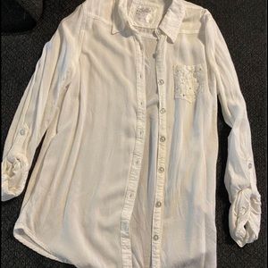 Girls White Justice button down long sleeve shirt size 10